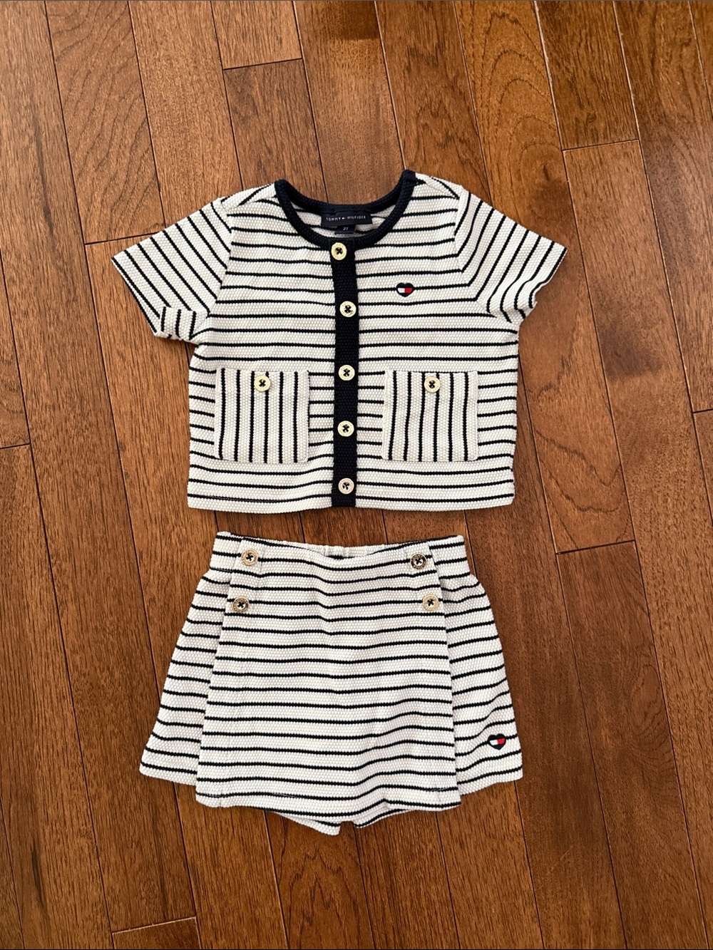 Tommy Hilfiger White and Navy Striped Knit Kids Matching Set